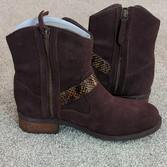 UGG Milnor Women's Dark Brown Suede Ankle Boots with Snakeskin Strap - Picture 10 of 12